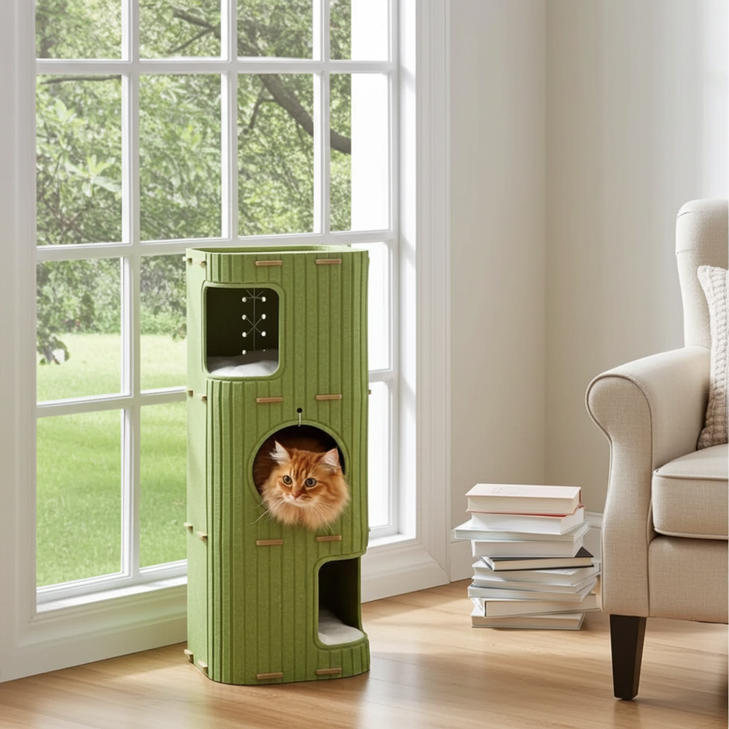 Felt Cat House Felt Sleeping Place Portable Play Hideout Cat Climbing Tree Tower Three layers Cat Cave Felt Cat Scratcher Posts
