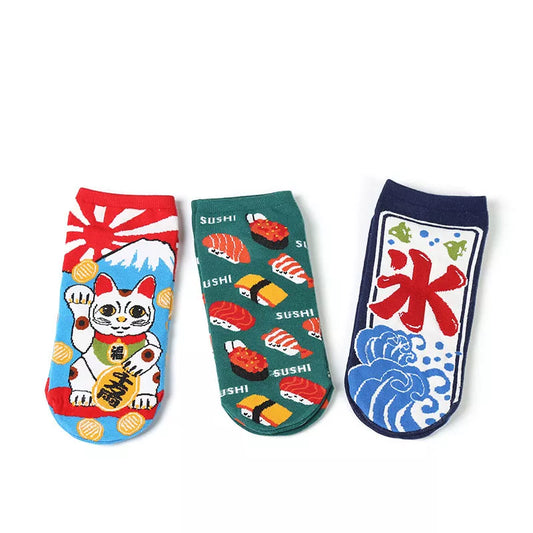 New Women Cotton Socks Cartoon Lucky Cat Cute Kittens Short Socks Japanese Fashion Creative Funny Socks Slippers