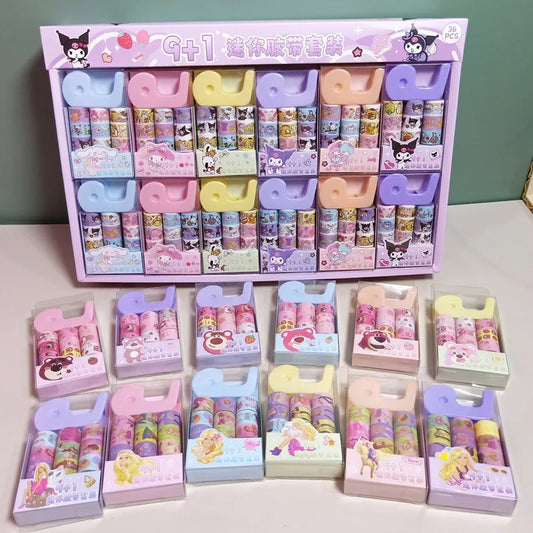 Sanrio Cartoon Kuromi Cinnamoroll Pattern Creative 9+1 Washi Tape Set Sticker Mini Diy Handmade Accessories Gift Children's Toys