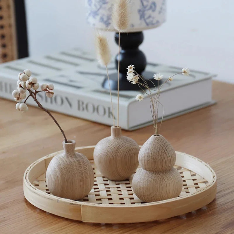 Japanese Wooden Vase for Flower Home Decor Decorative Flowers Vase Living Room Decoration Office Desktop Flowers Bottle Ornament