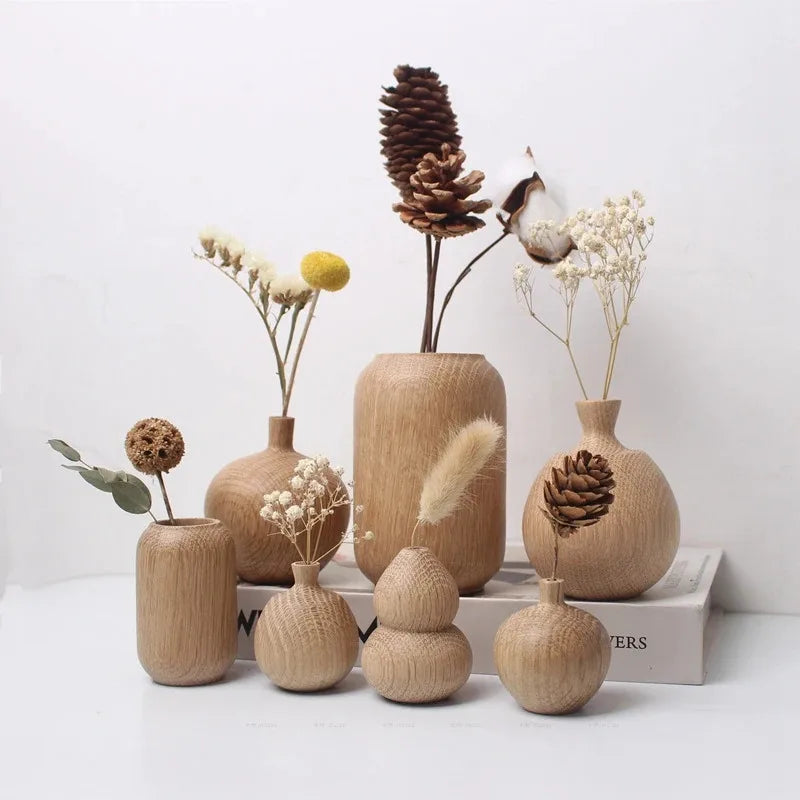 Japanese Wooden Vase for Flower Home Decor Decorative Flowers Vase Living Room Decoration Office Desktop Flowers Bottle Ornament