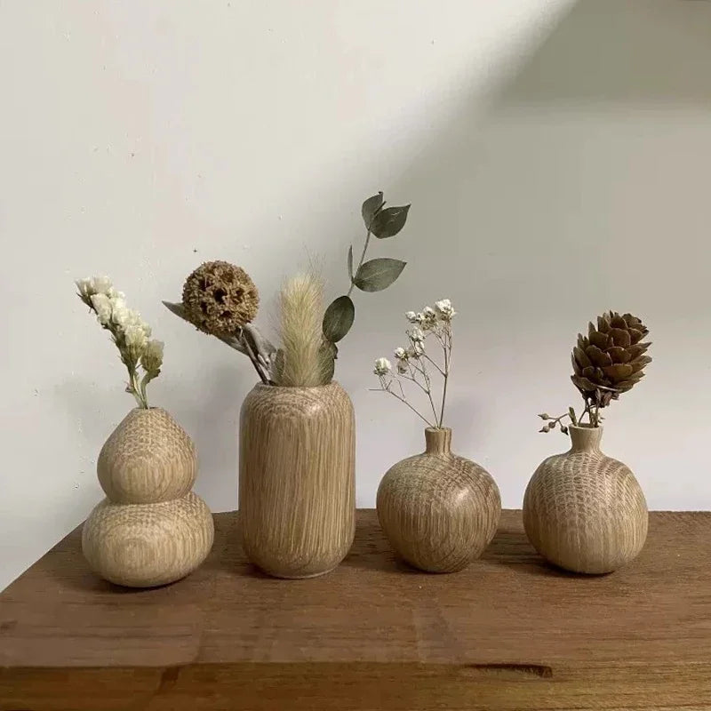 Japanese Wooden Vase for Flower Home Decor Decorative Flowers Vase Living Room Decoration Office Desktop Flowers Bottle Ornament