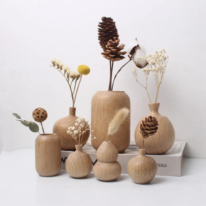 Japanese Wooden Vase for Flower Home Decor Decorative Flowers Vase Living Room Decoration Office Desktop Flowers Bottle Ornament