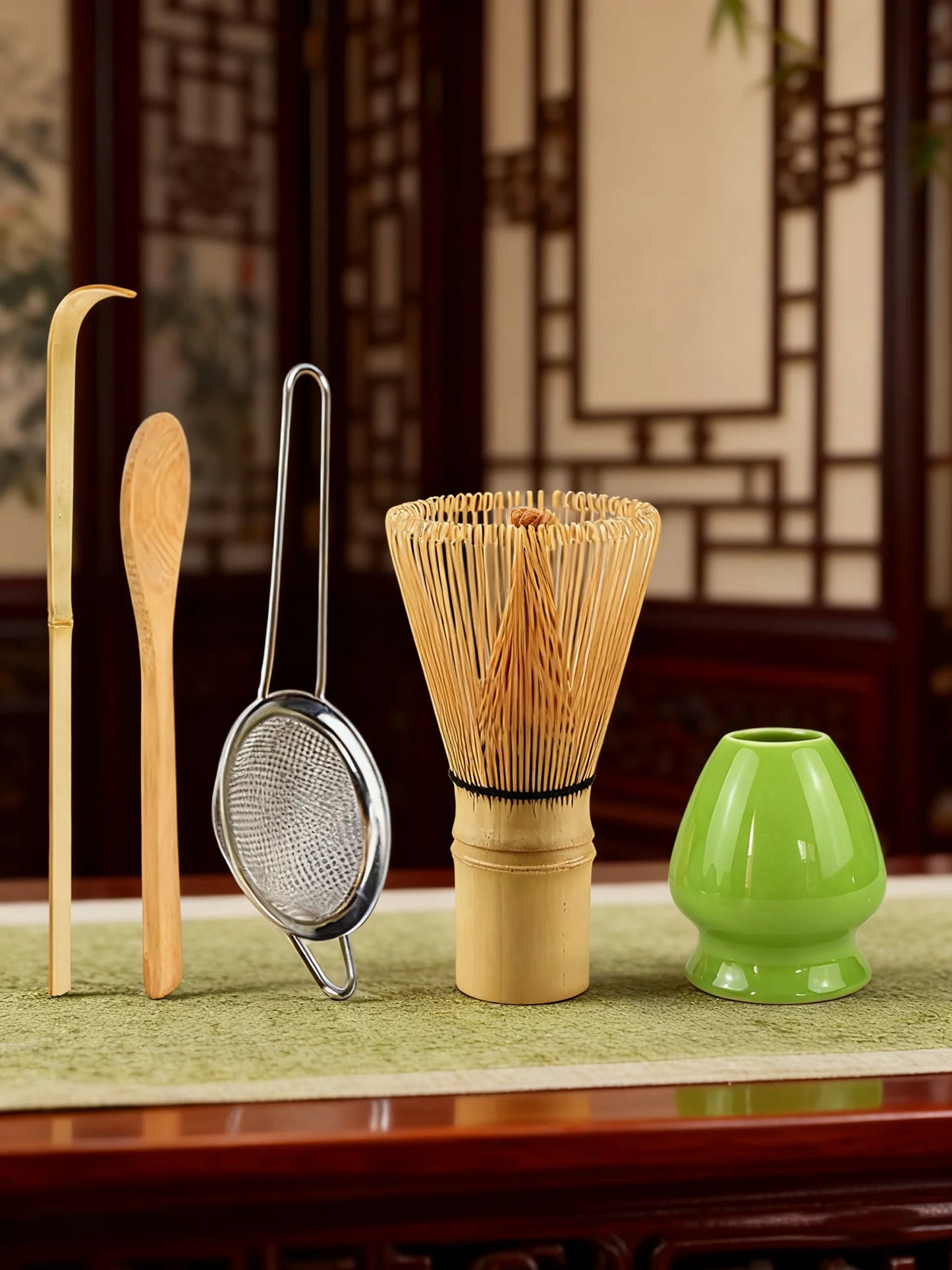 5pcs Matcha Whisk Set - Bamboo Whisk, Tea Strainer, Scoop, Spoon, Sifter, Whisk Holder, Perfect Matcha Starter Kit for Matcha