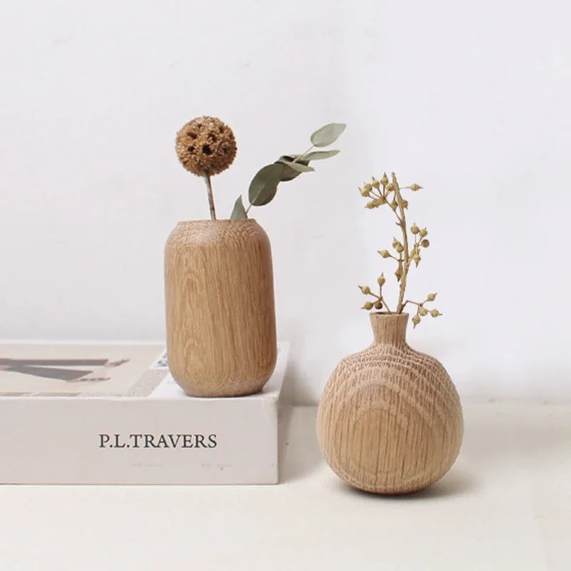 Japanese Wooden Vase for Flower Home Decor Decorative Flowers Vase Living Room Decoration Office Desktop Flowers Bottle Ornament