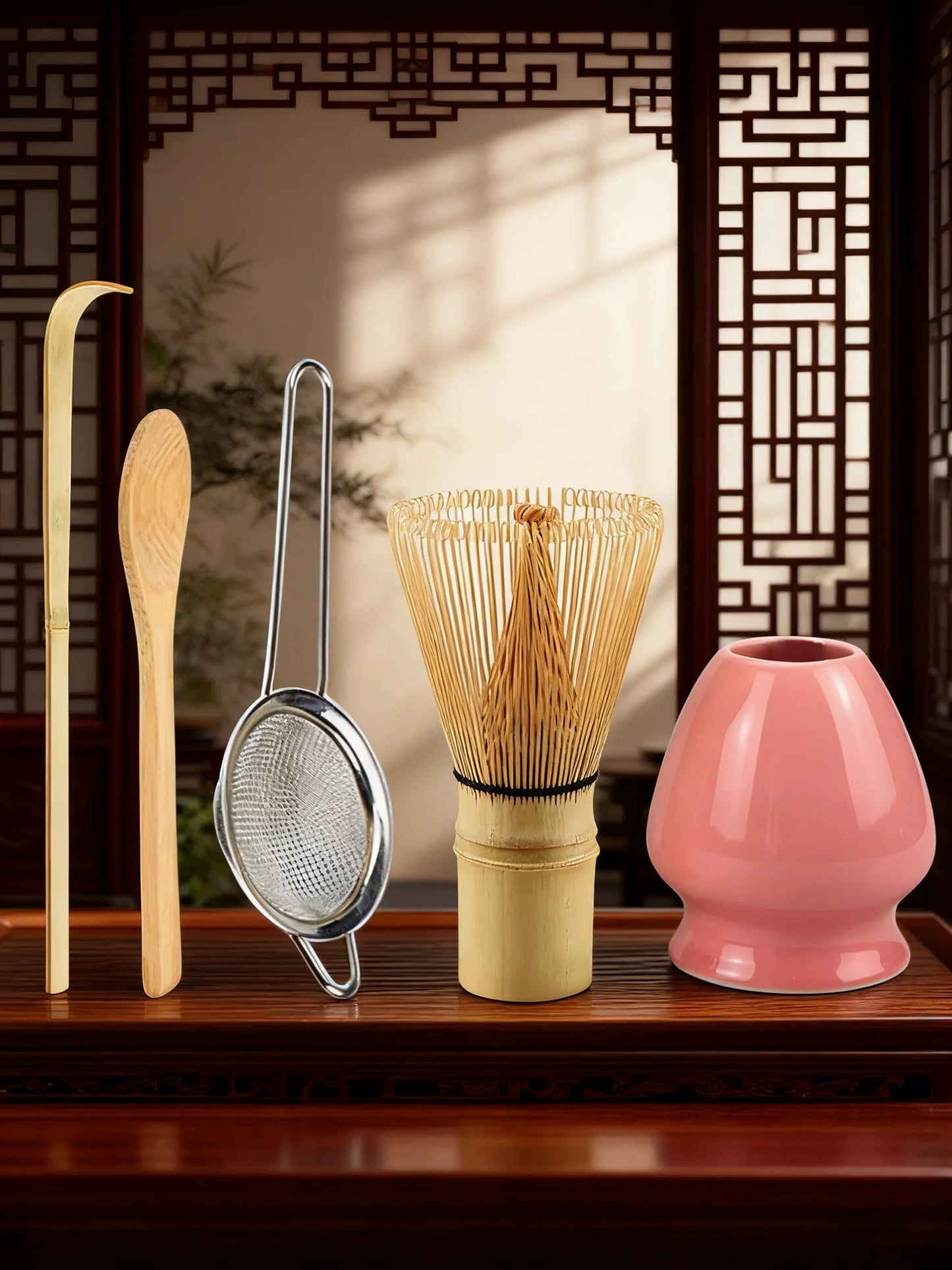 5pcs Matcha Whisk Set - Bamboo Whisk, Tea Strainer, Scoop, Spoon, Sifter, Whisk Holder, Perfect Matcha Starter Kit for Matcha