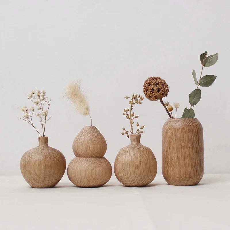 Japanese Wooden Vase for Flower Home Decor Decorative Flowers Vase Living Room Decoration Office Desktop Flowers Bottle Ornament