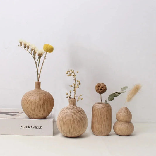 Japanese Wooden Vase for Flower Home Decor Decorative Flowers Vase Living Room Decoration Office Desktop Flowers Bottle Ornament