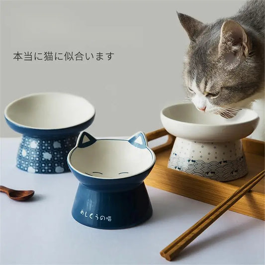 OUZEY-Non-Slip Ceramic Cat and Dog Food Bowl, Cute Design, Pet Supplies, Single Dog Cat Feeder, Japanese Style Pet Drinker
