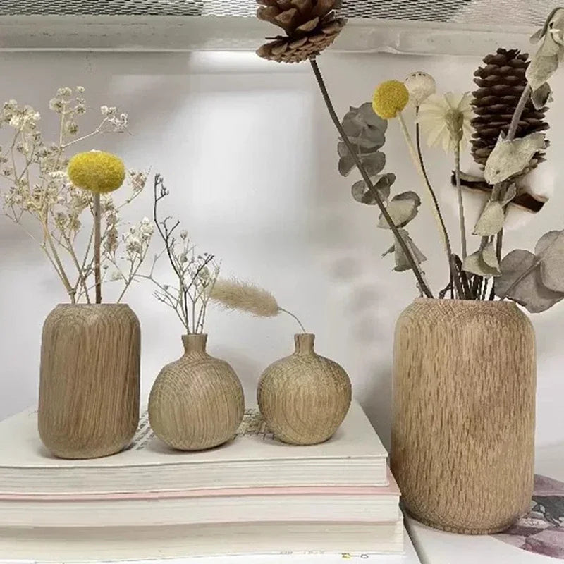 Japanese Wooden Vase for Flower Home Decor Decorative Flowers Vase Living Room Decoration Office Desktop Flowers Bottle Ornament