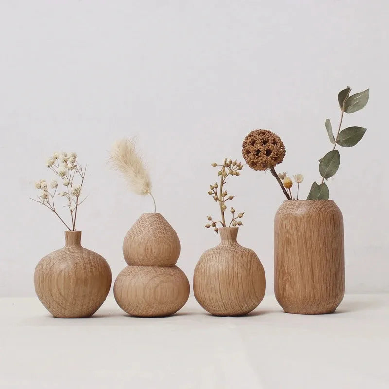 Japanese Wooden Vase for Flower Home Decor Decorative Flowers Vase Living Room Decoration Office Desktop Flowers Bottle Ornament