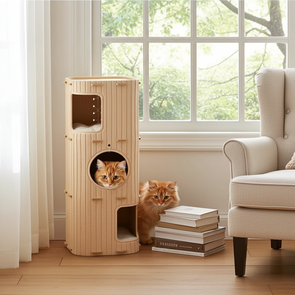Felt Cat House Felt Sleeping Place Portable Play Hideout Cat Climbing Tree Tower Three layers Cat Cave Felt Cat Scratcher Posts